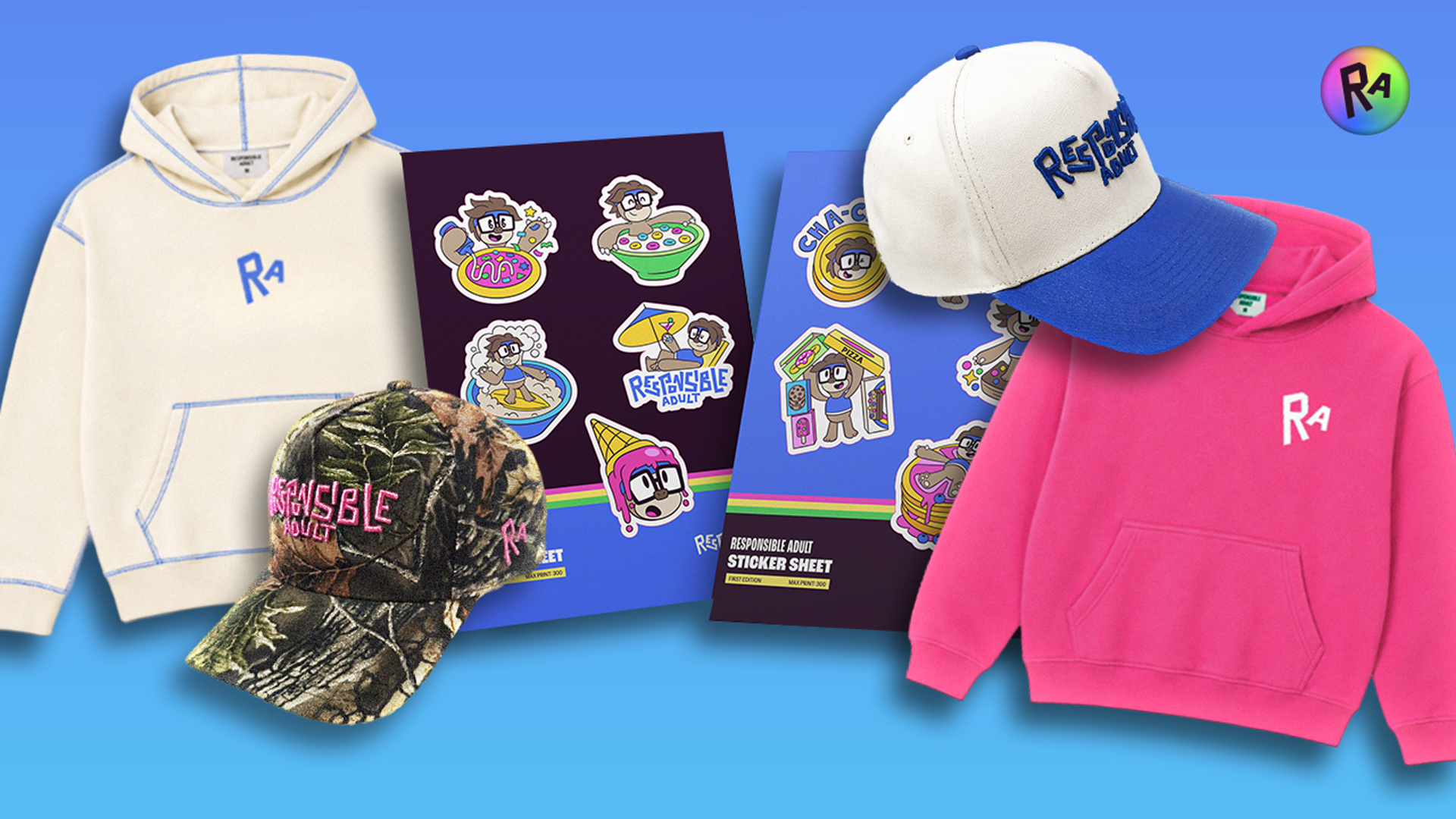 Responsible Adult merch teaser — hoodies, hats and stickers coming soon